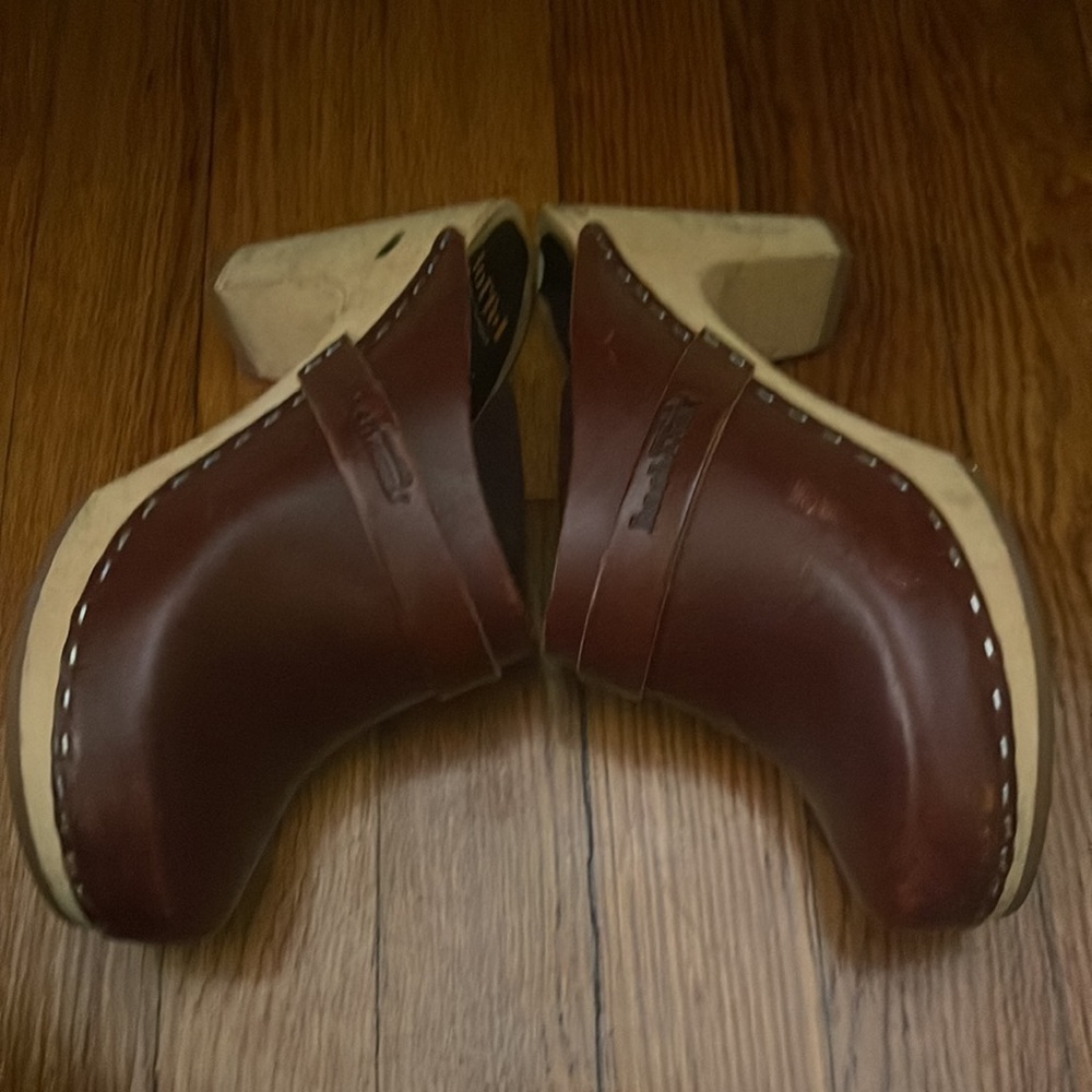 Swedish Hasbeens Toffel Mules Clogs Slip On Leather Heeled - Picture 4 of 7